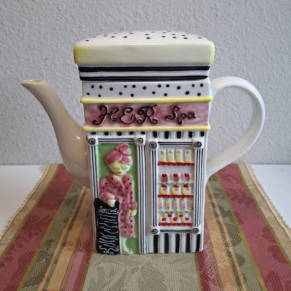 The Hain Celestial Group Vintage Handpainted Collectors Teapot His & Her Spa - Picture 1 of 9